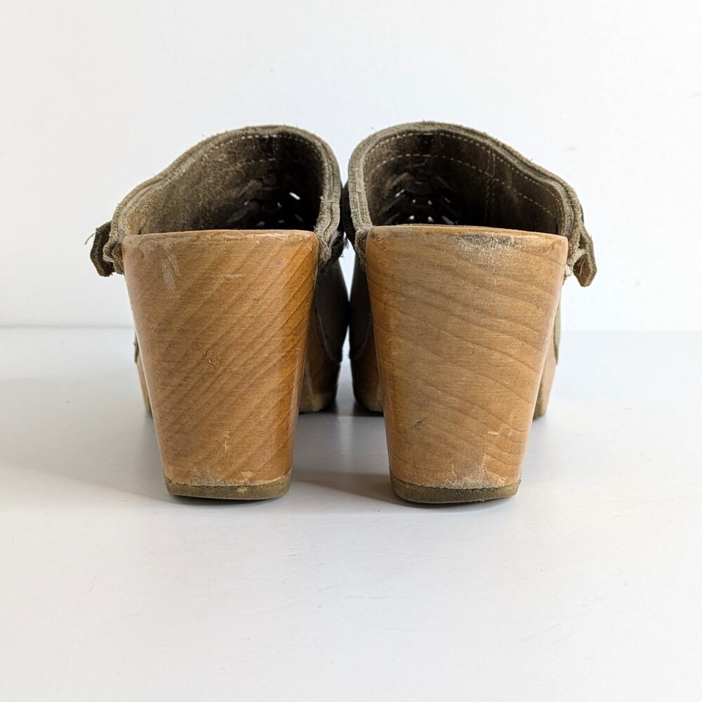 No. 6 Peep Toe Clogs 36 Tan Leather Wood Heel Strap Braided Vamp 6-6.5 - Picture 5 of 15